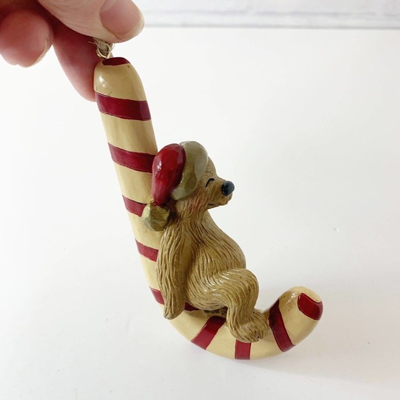 Vintage Ornament Bear Santa Hat Sitting On Candy Cane Folk Art 2001 Signed BP - Picture 7 of 9
